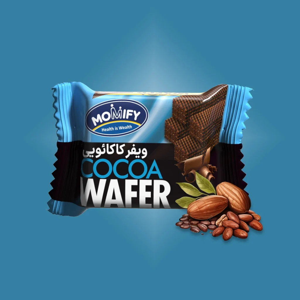 ویفر مدرسه 40 گرمی کاکائویی Momify محصولات شکرشکن مازندران ، انواع بیسکویت غلات ، دایجستیو ، تزئینی و کرمدار ، انواع ویفر با طعم های متنوع و دلنشین با برند مامی فای Momify